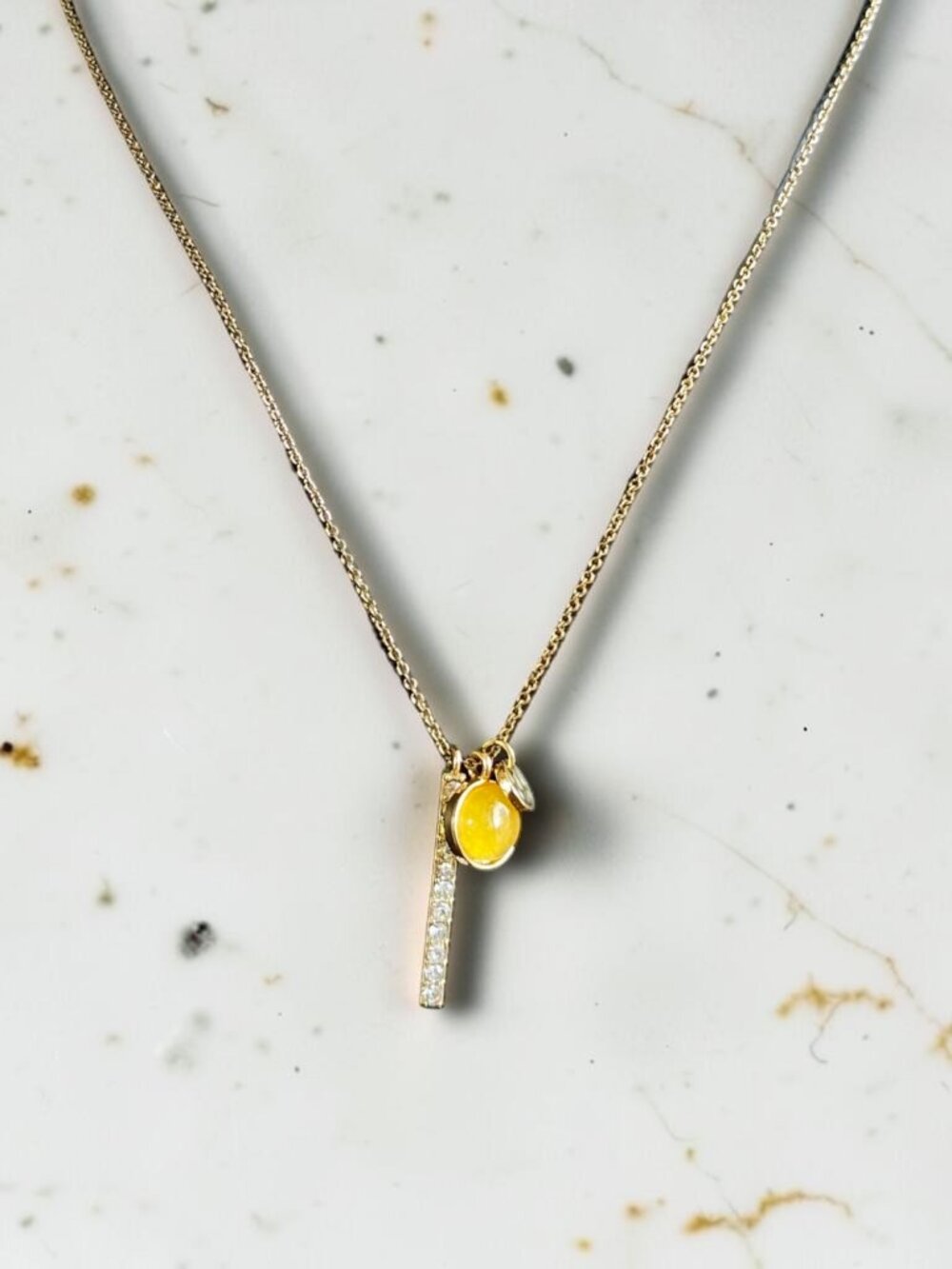 Quartz Three Charm Pendant Necklace